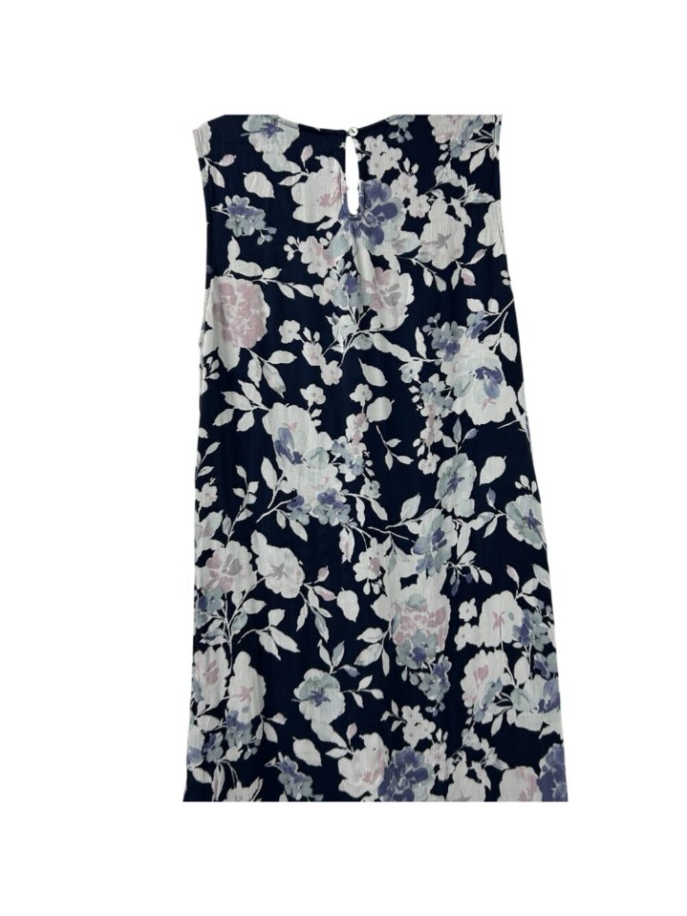 J. Jill Sleeveless Maxi Dress Womens M Navy Blue Floral Crewneck 100% Rayon - Picture 15 of 16